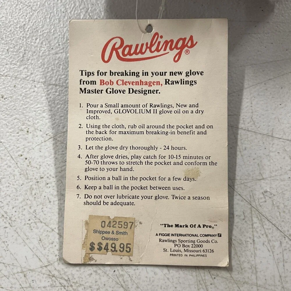 Vintage Rawlings Baseball Glove Mens 12 Brown Ozzie Smith Infield Fastback RBG50